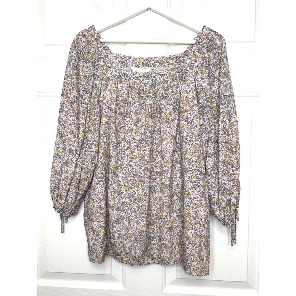 LC Lauren Conrad Floral Peasant Blouse L Multicolor Boho Square